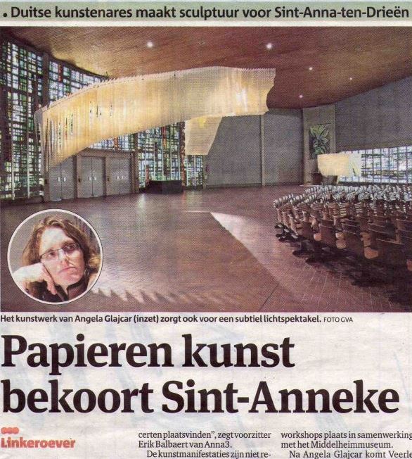 ANNA3 in de pers | 10 februari 2010 | Gazet van Antwerpen | Papieren kunst bekoort Sint-Anneke | Angela Glajcar